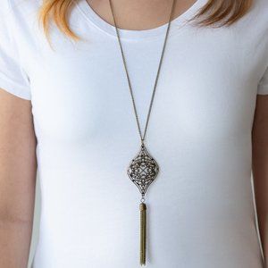 Paparazzi Totally Worth the TASSEL Brass Necklace and Earring Set